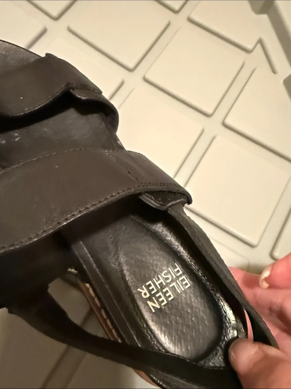 Eileen Fisher Black Leather Double-Strap Sandals